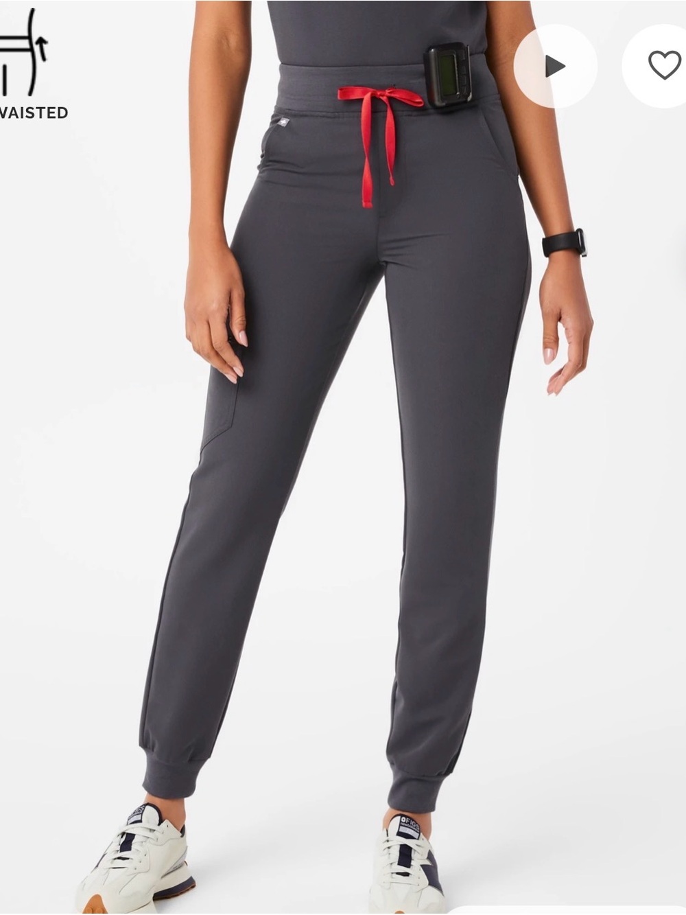 Figs Charcoal Zamora High Waisted Jogger Scrub Pants with Red Drawstring - M